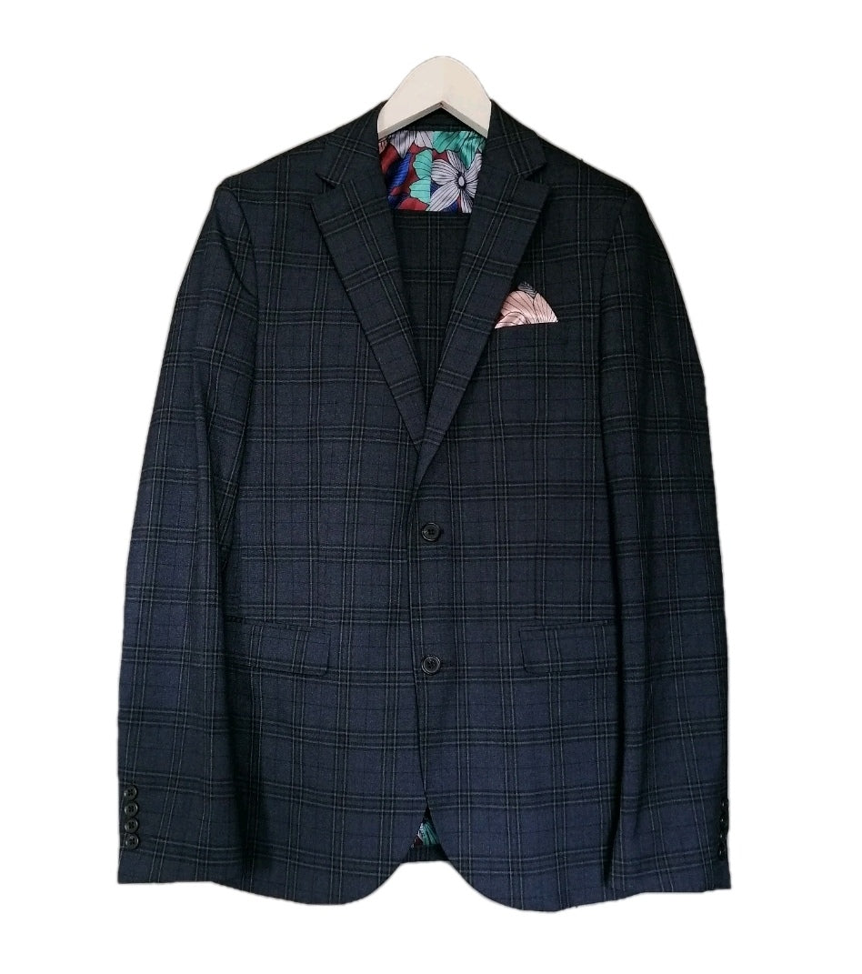 Men navy blue check 2 piece suit 38L/32R