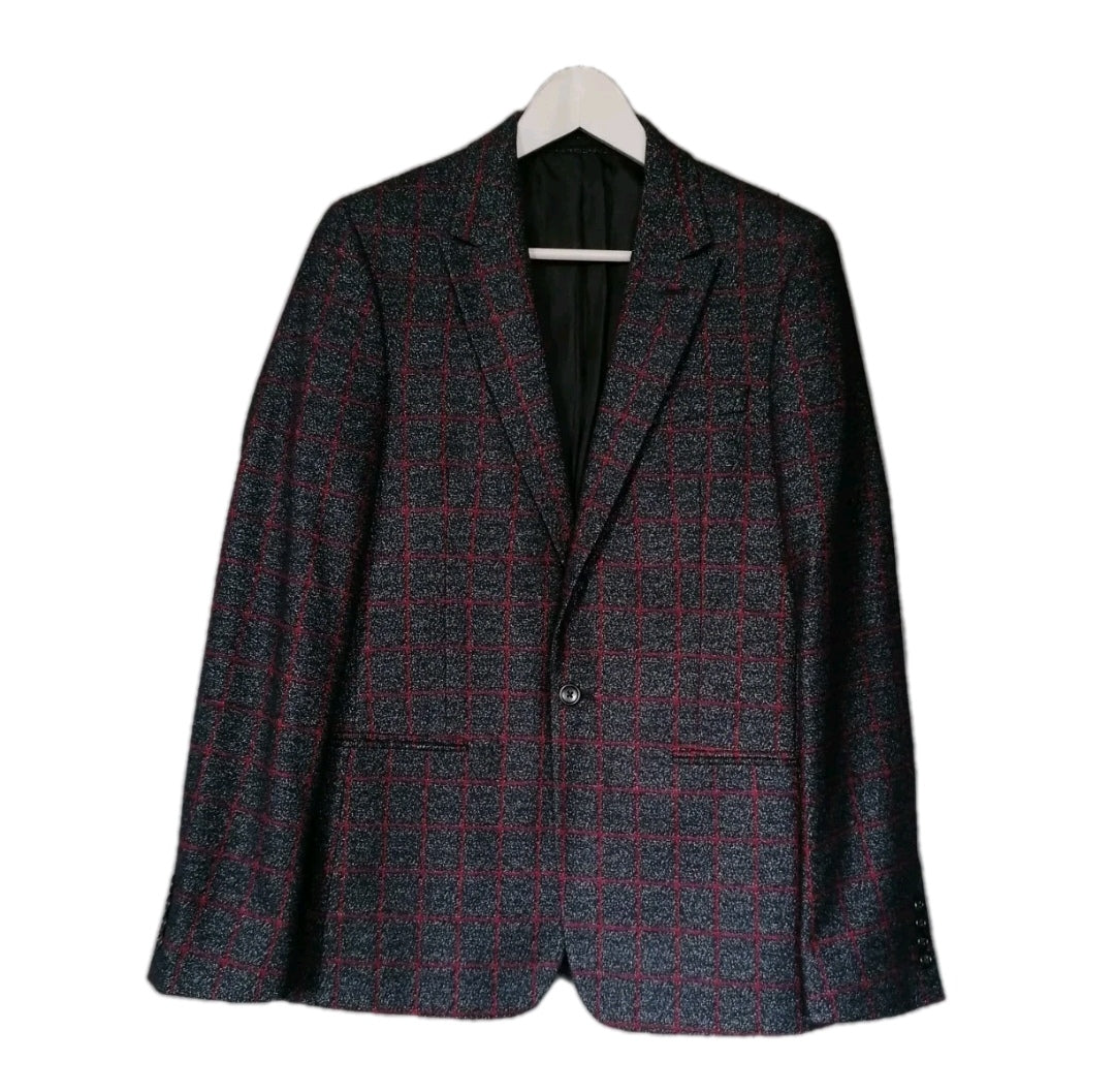 Men grey-red check bkazer 38R