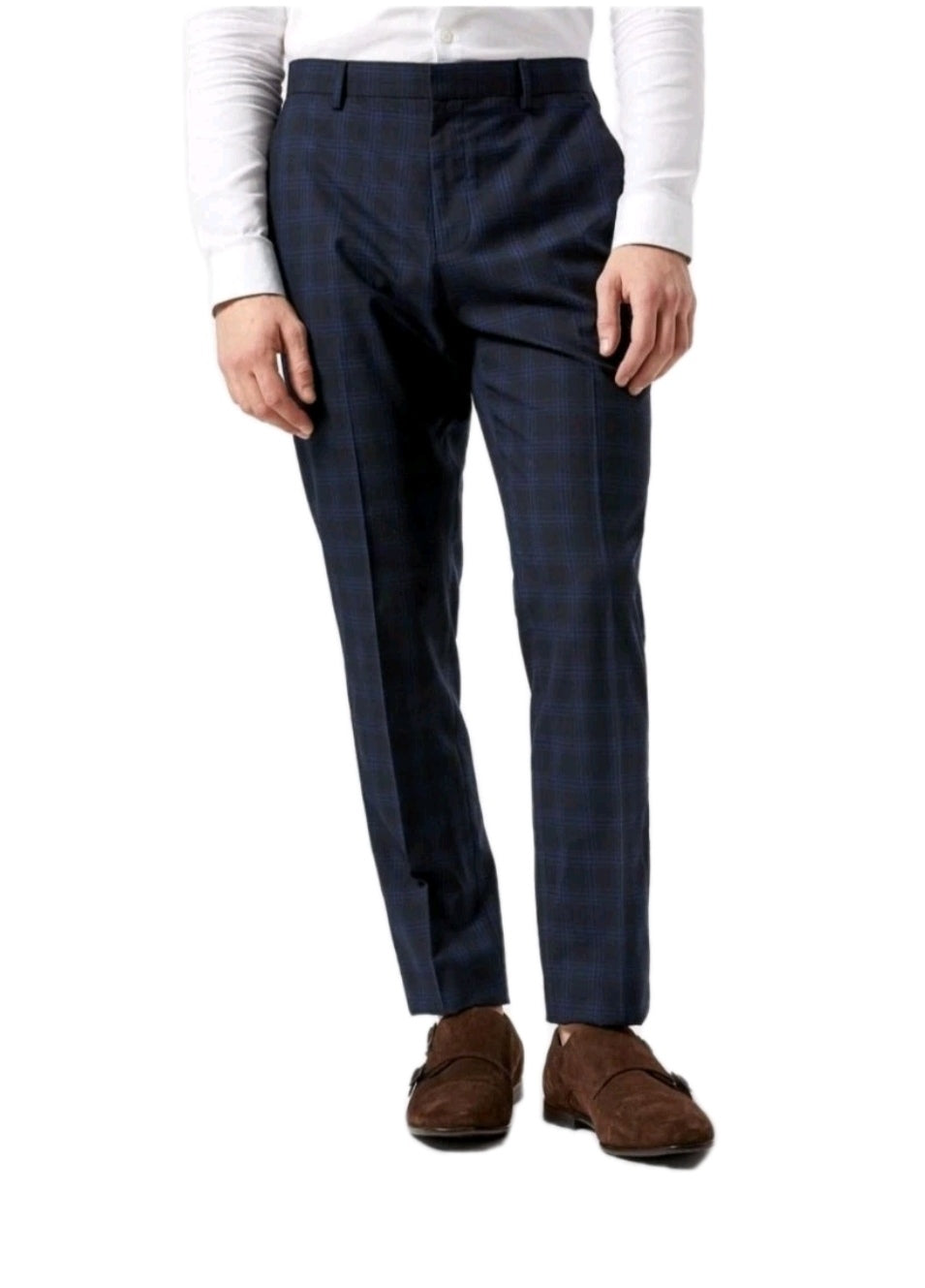 Men Burton navy slim fit check trouser 30R