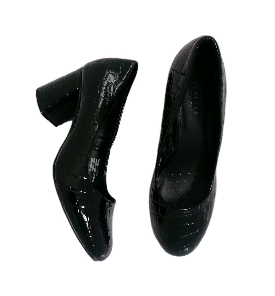 Ladies black patent formal heel shoe UK 6