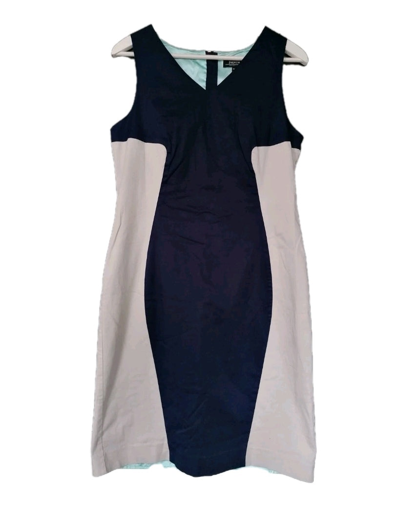 Ladies navy/beige 2 piece dress & blazer suit UK 14