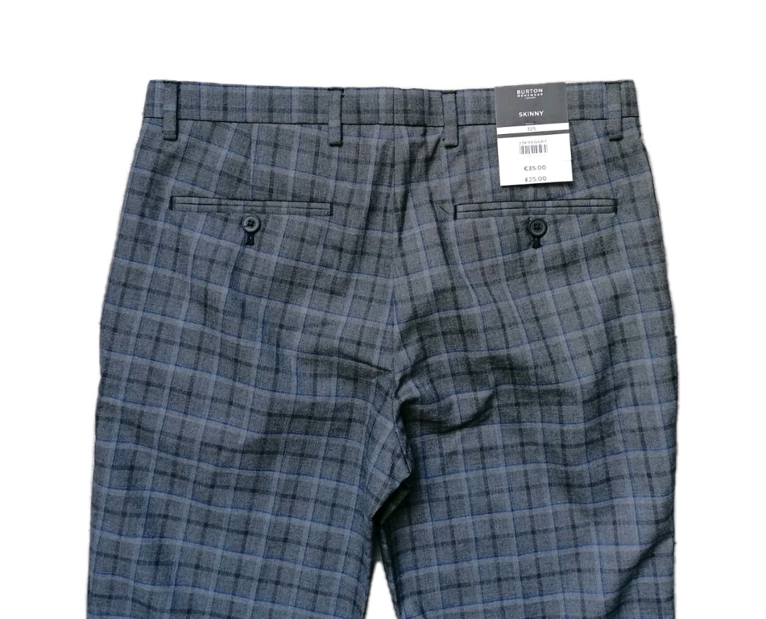 Men Burton grey check crop skinny formal trouser W32 L28