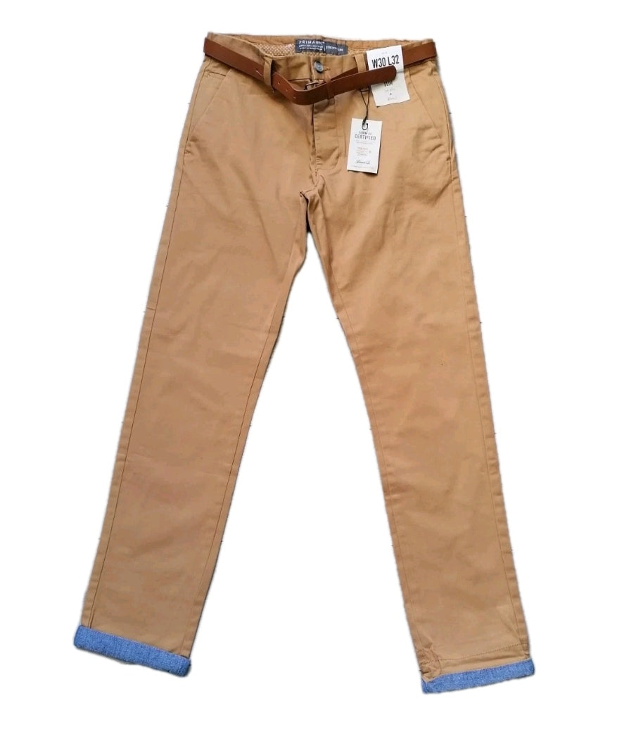 Men brown stretch slim fit chinos W30 L32