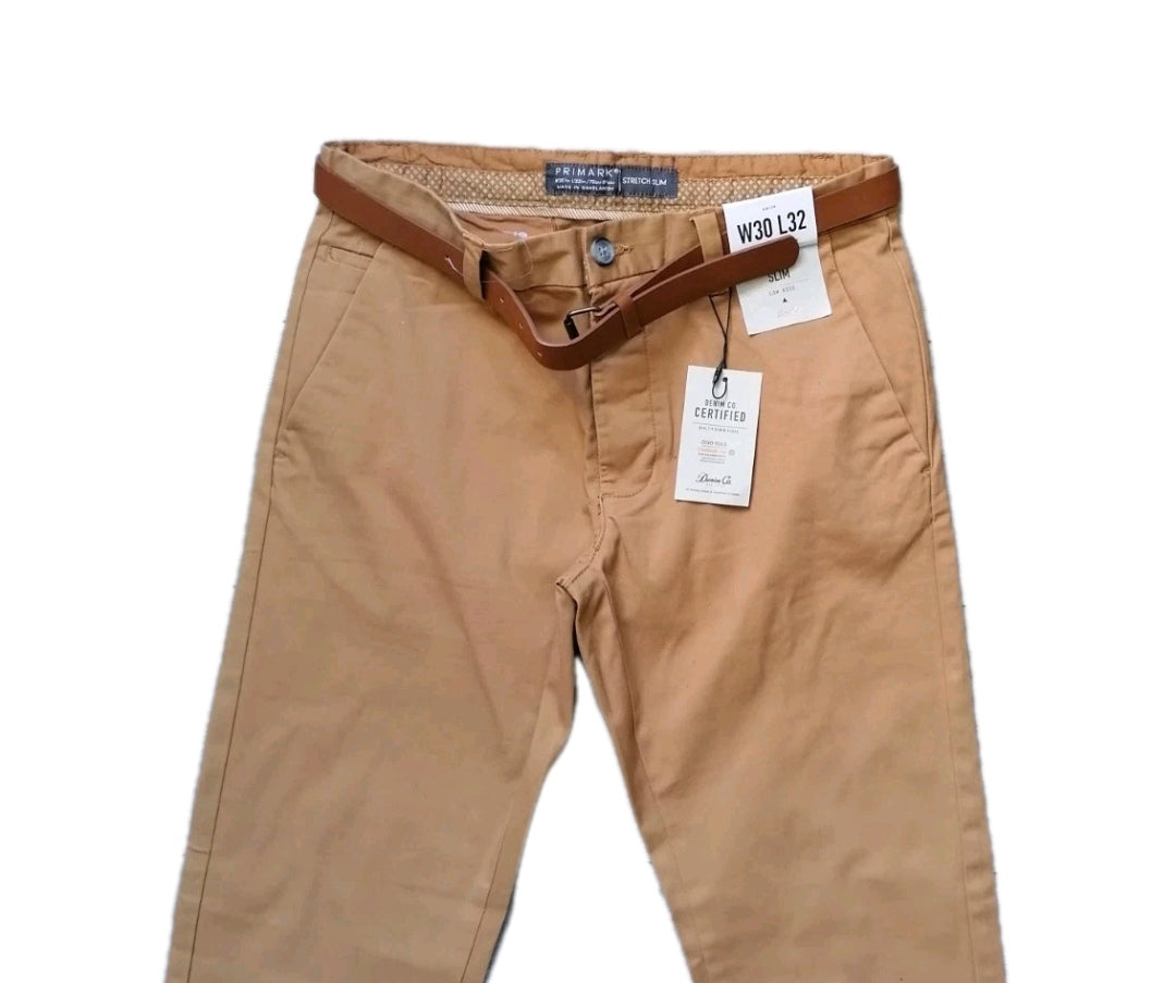 Men brown stretch slim fit chinos W30 L32