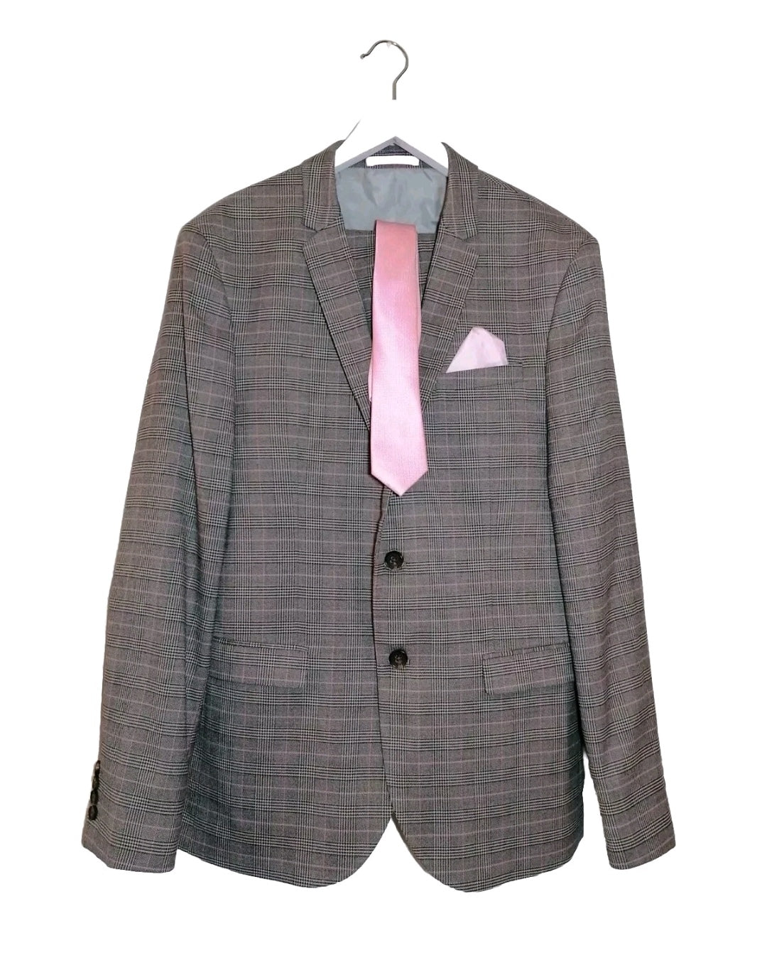 Men River Island brown check 2 piece suit 44L/38R