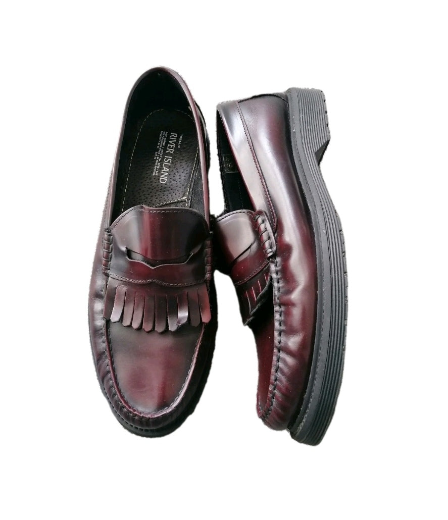 Man Zara tassle burgundy loafers shoe UK 9