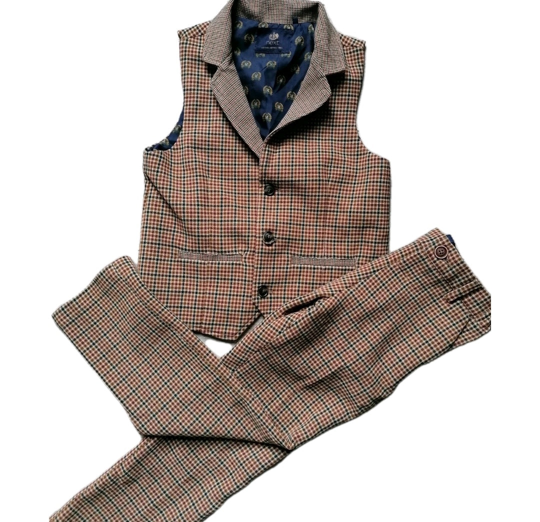 Boys Next brown check 2 piece suit 6-7 years