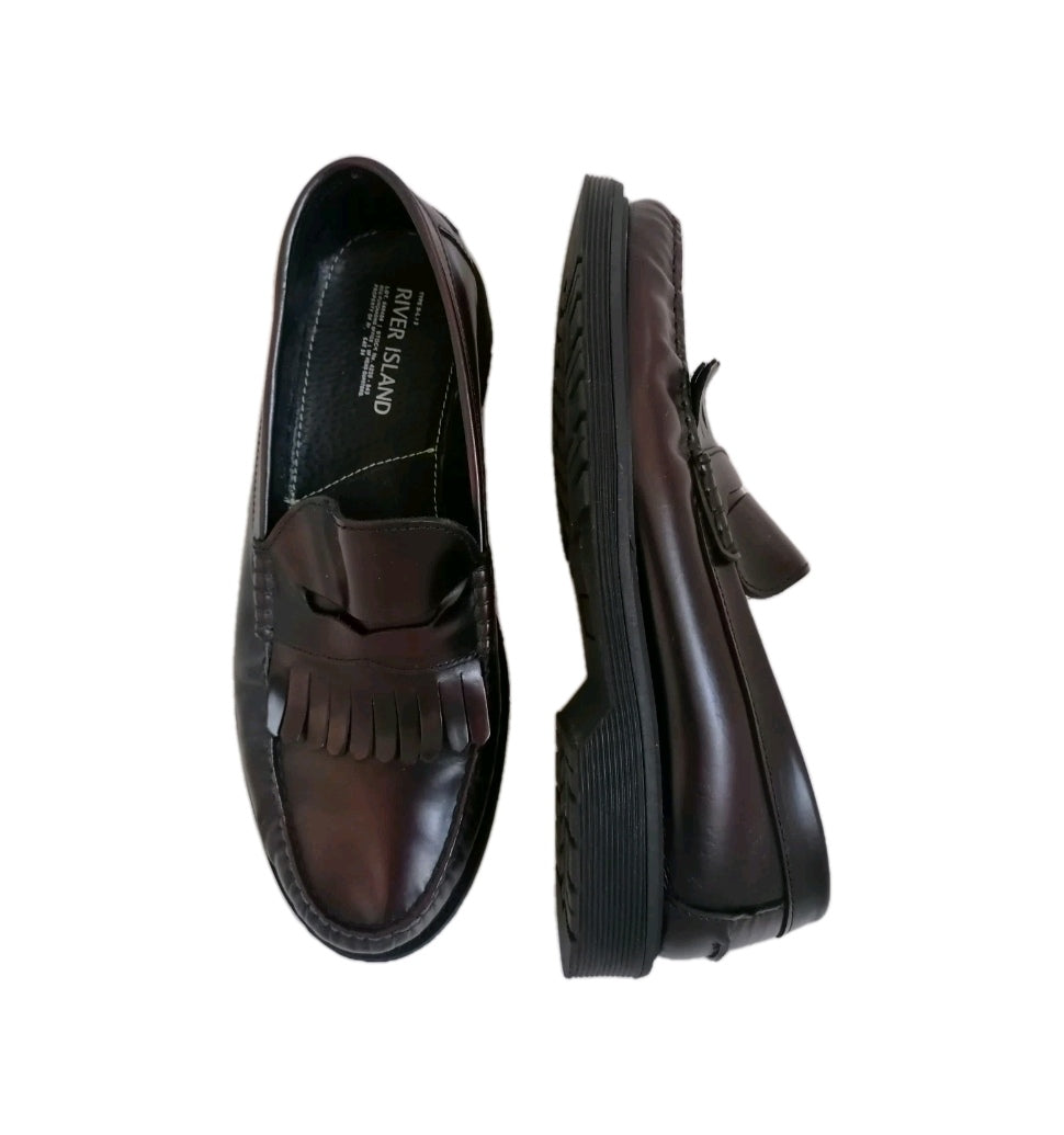 Man Zara tassle burgundy loafers shoe UK 9