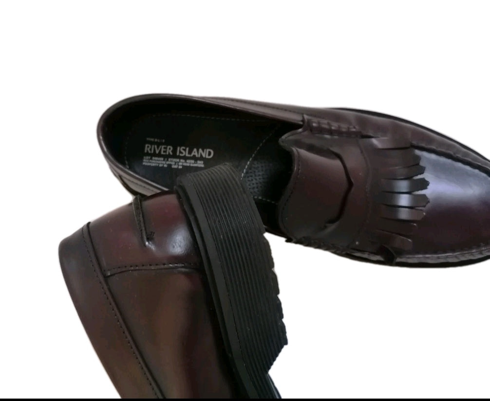 Man Zara tassle burgundy loafers shoe UK 9