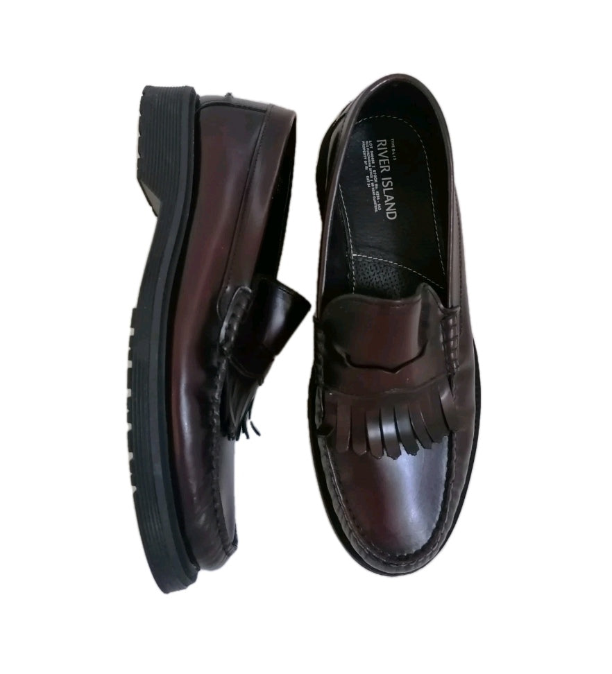 Man Zara tassle burgundy loafers shoe UK 9