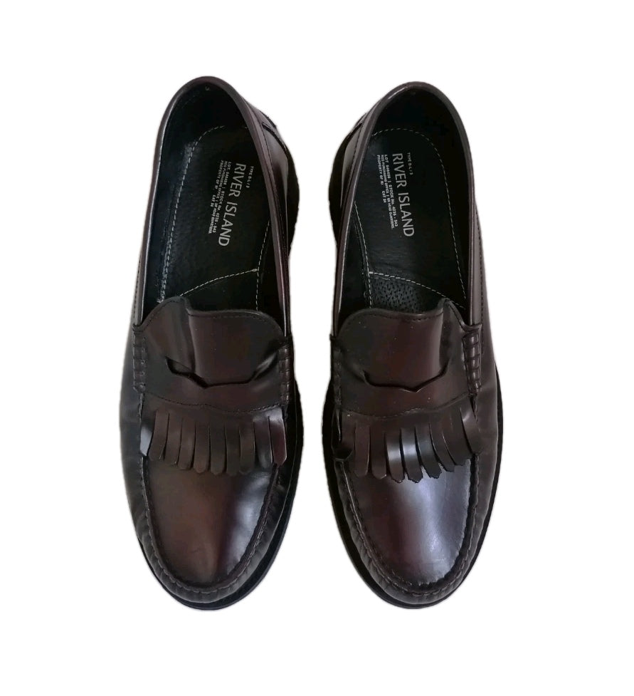 Man Zara tassle burgundy loafers shoe UK 9