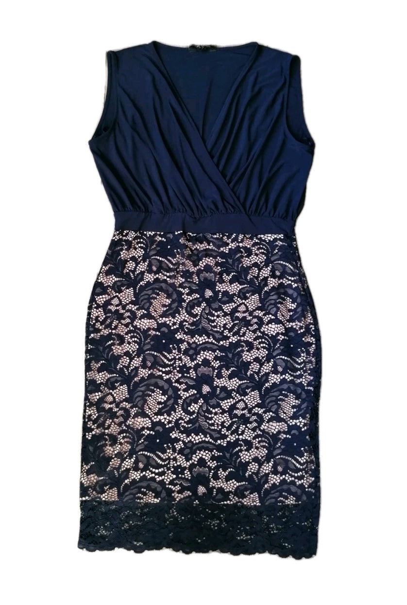 Ladies lipsy navy blue fitted dress UK 16