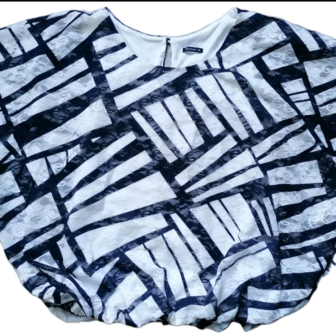 Ladies Roman navy white blouse UK 12