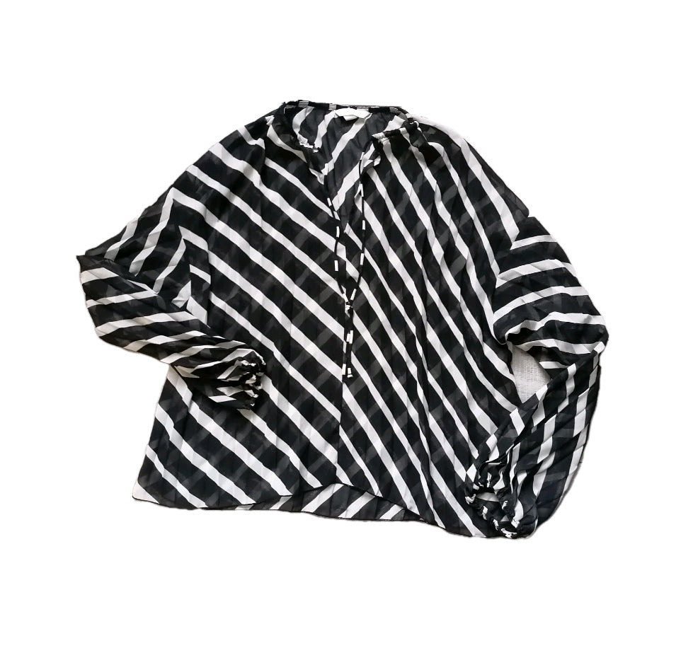 Ladies black white mix lightweight long sleeve blouse UK 12-14
