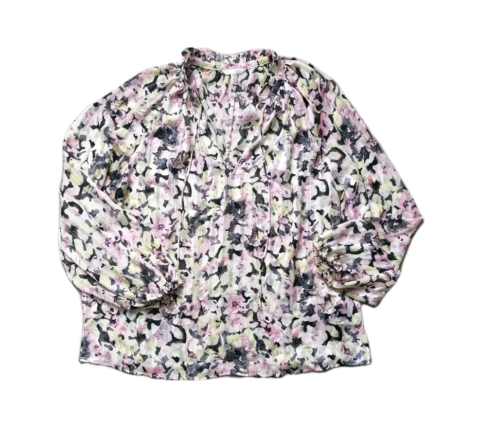 Ladies H&M  sleeve lightweight multi oloe summer blouse UK 12-14