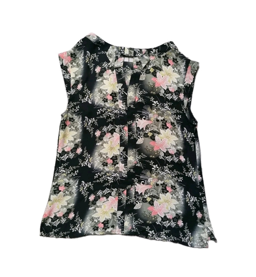 Ladies Oasis black mix lightweight short sleeve summer blouse UK 12