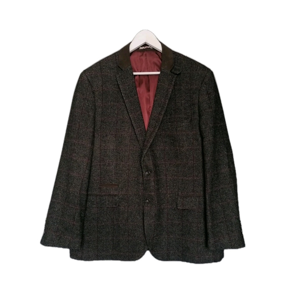 Men brown tweed blazer jacket 48S
