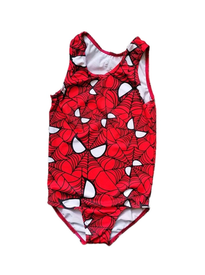 Girls red mix spider swimwear suit 8-9y