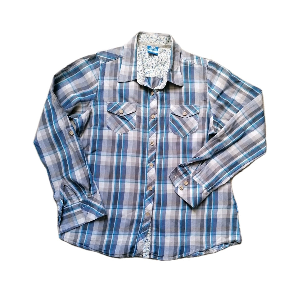 Ladies Trespass blue/grey chevk long sleeve shirt, medium