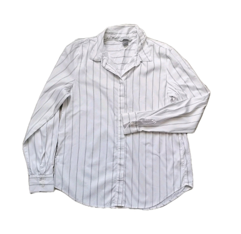Ladies H&M white black stripe casual shirt UK 8
