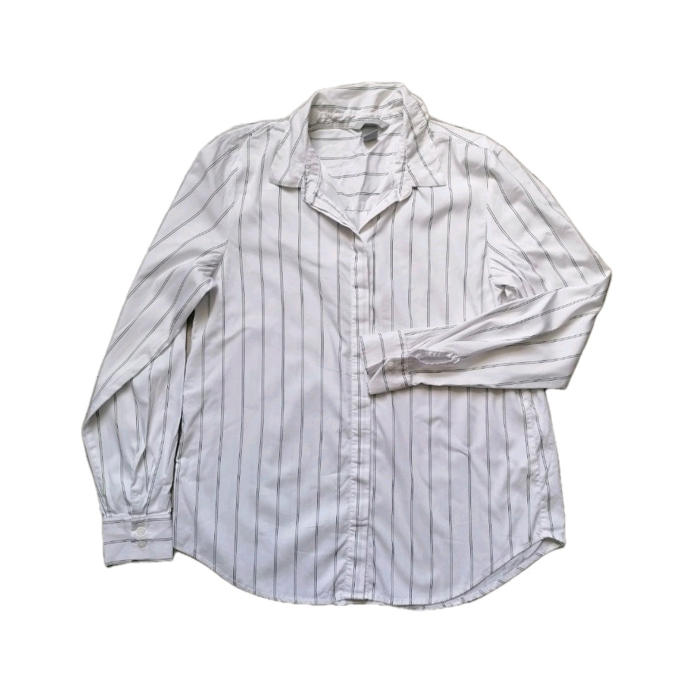 Ladies H&M white black stripe casual shirt UK 8