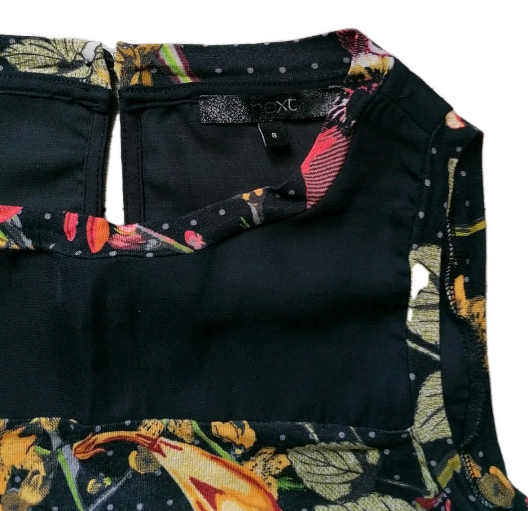 Ladies Next black mix sleeveless top UK 8