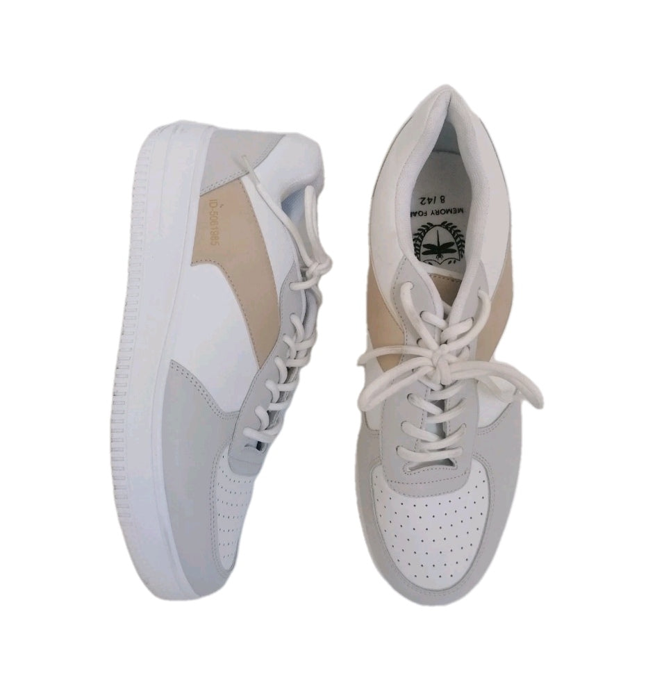 Men white beige laceup trainers UK 8