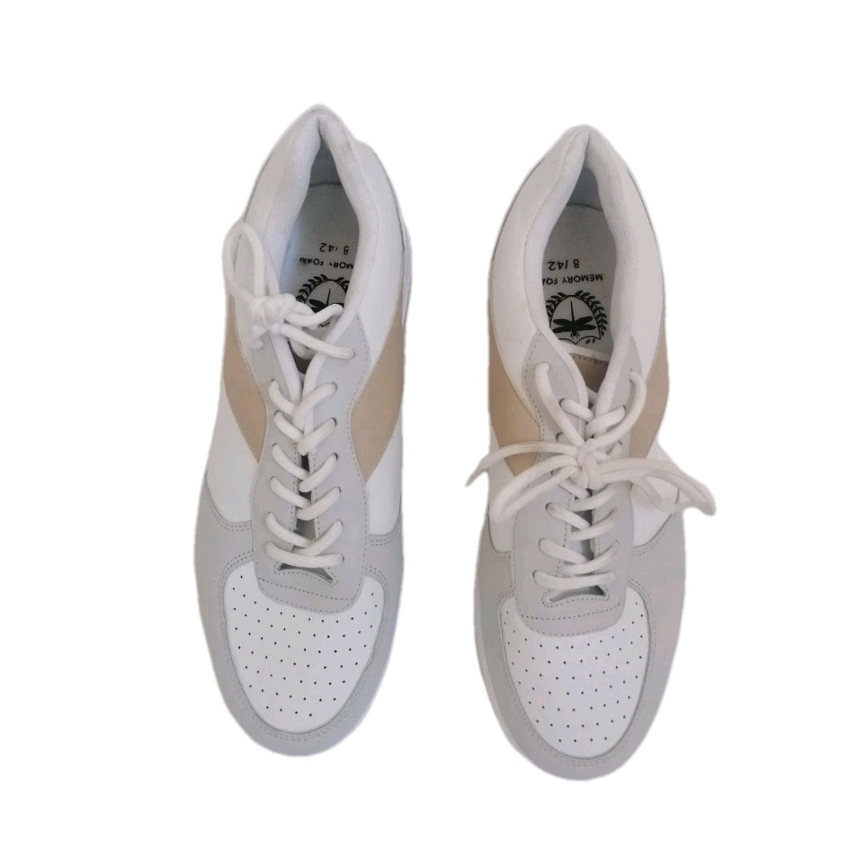 Men white beige laceup trainers UK 8