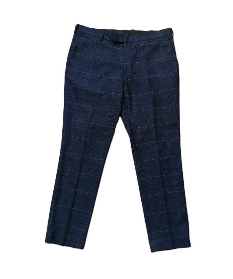 Men Moss Bros navy check tailored fit formal trouser W38 L31
