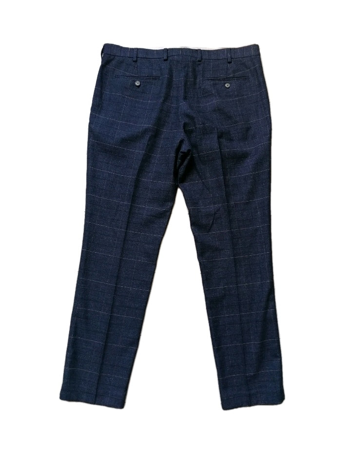 Men Moss Bros navy check tailored fit formal trouser W38 L31