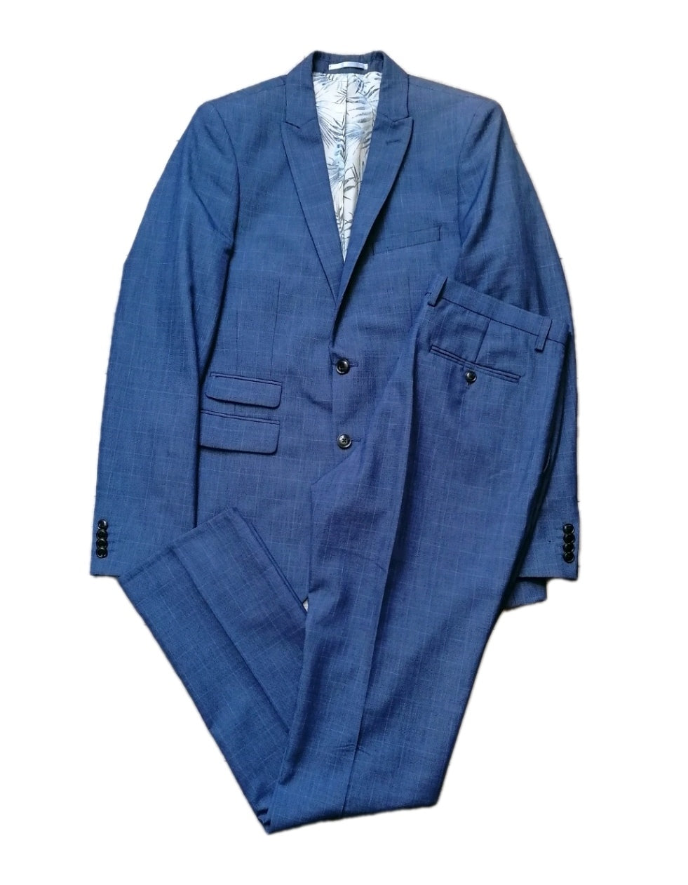 Men Next blue check slim fit suit 40L/34L