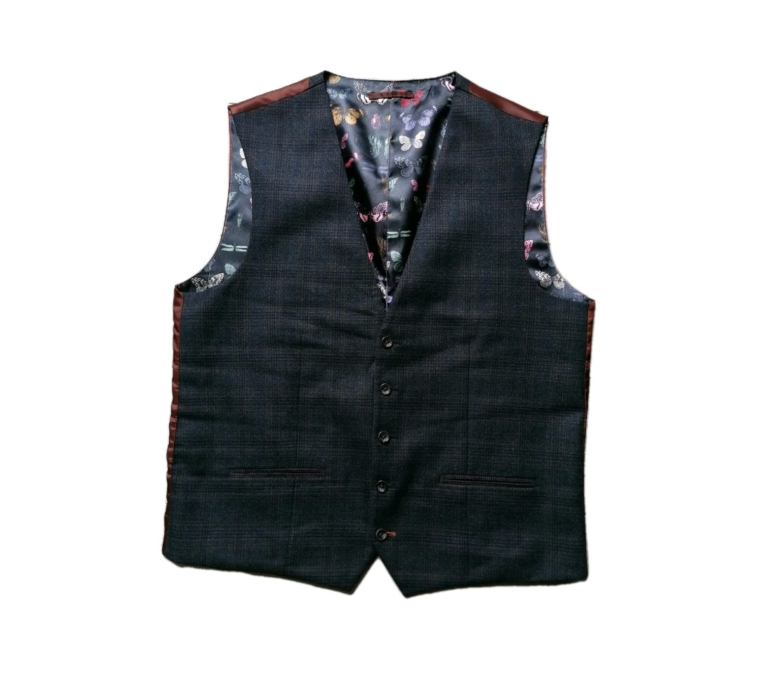 Men Next grey check slim fit 3 piece suit 44S/38S/44R