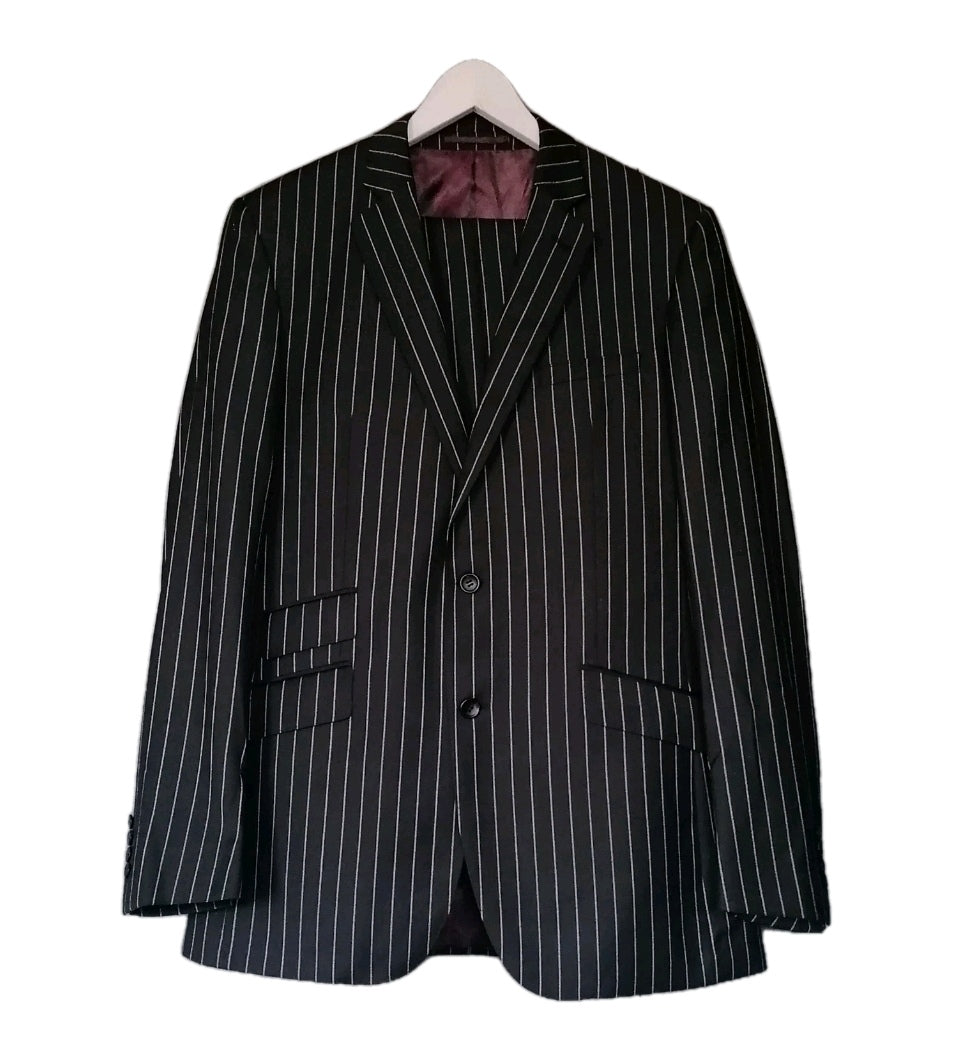 Men moss black pinstripe 2 piece slim fit suit 42L/36L