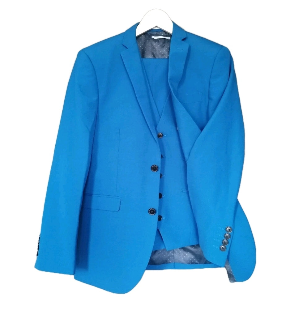 Men Next blue slim fit 3 piece suit 38S/32R/38R