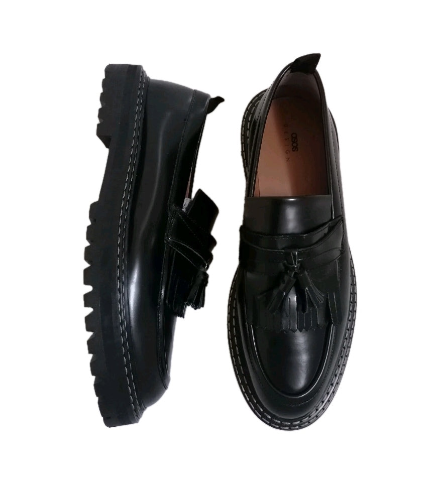 Men Asos black slip on chunky loafers shoe UK 11