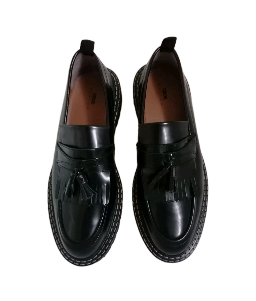 Men Asos black slip on chunky loafers shoe UK 11