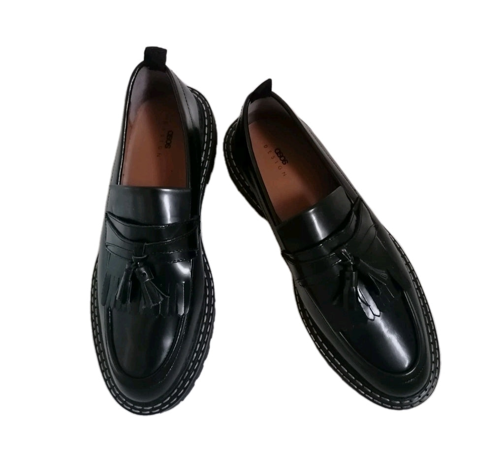 Men Asos black slip on chunky loafers shoe UK 11