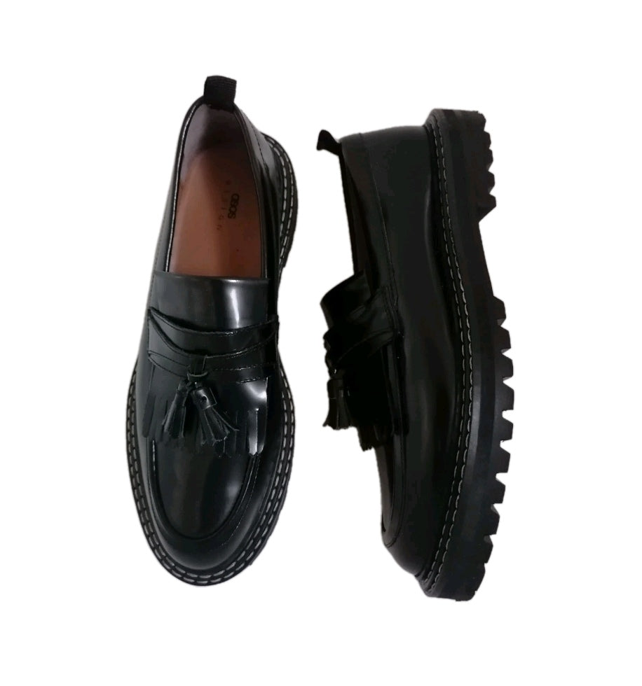 Men Asos black slip on chunky loafers shoe UK 11