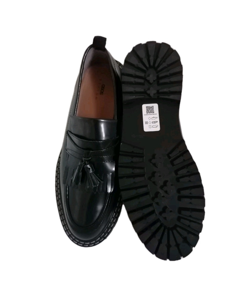 Men Asos black slip on chunky loafers shoe UK 11