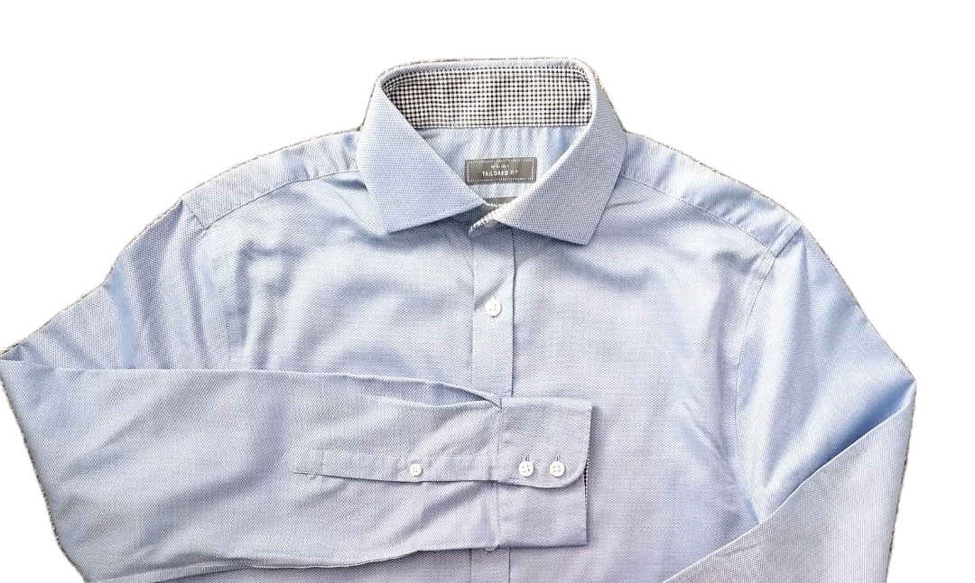 Men sky blue tailored fit long sleeve formal shirt 15.5"