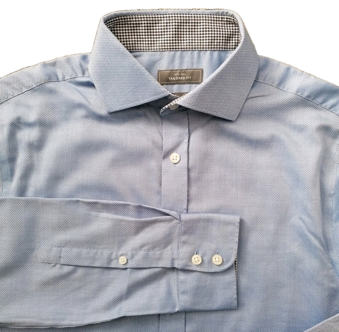 Men sky blue tailored fit long sleeve formal shirt 15.5"