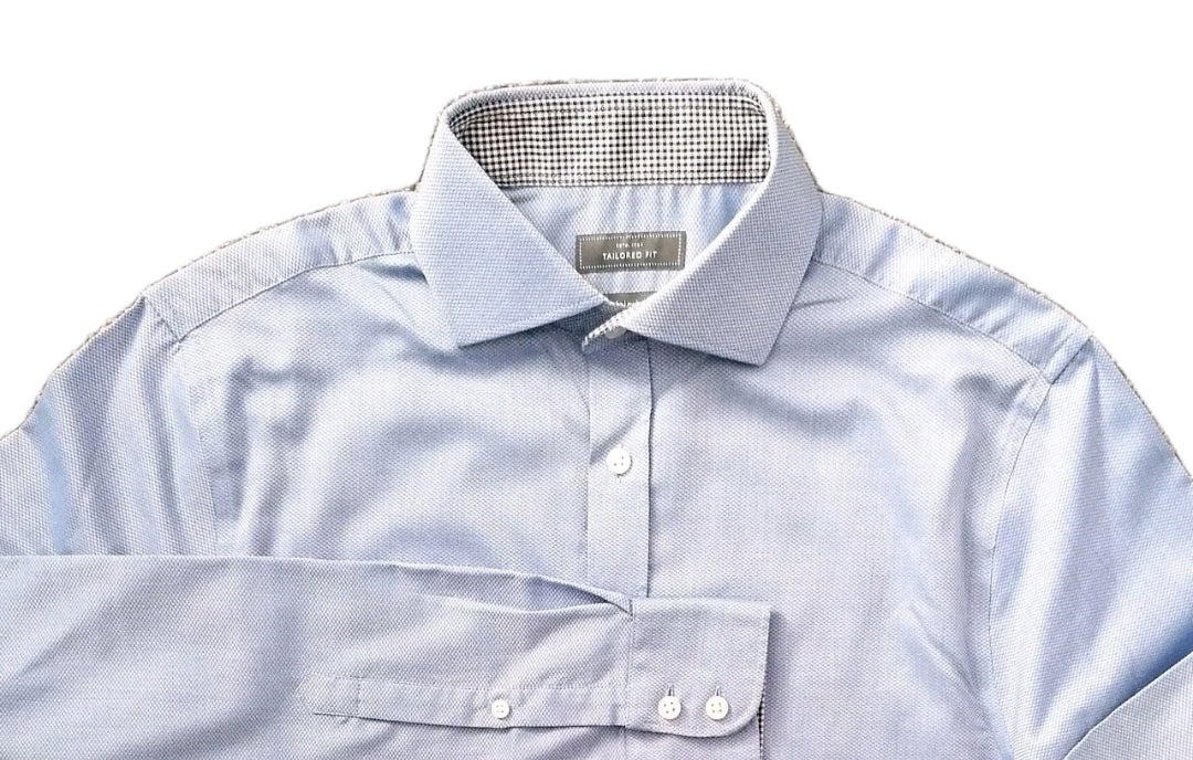 Men sky blue tailored fit long sleeve formal shirt 15.5"