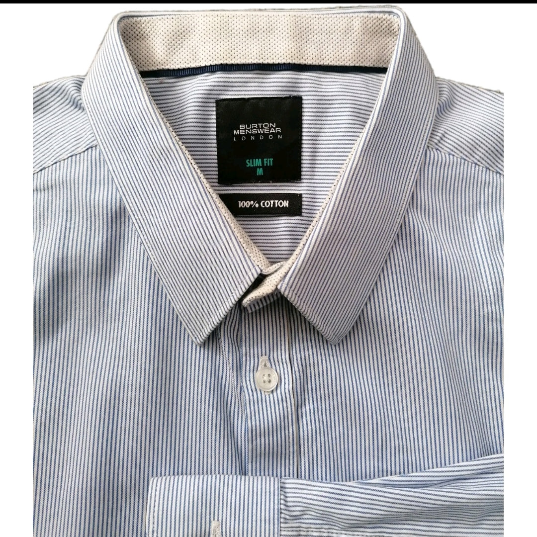 Men Burton blue white stripe medium formal shirt, mediym