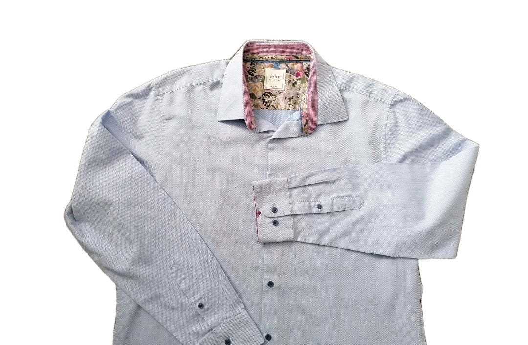Men Next sky blue slim fit formal long sleeve shirt 17"