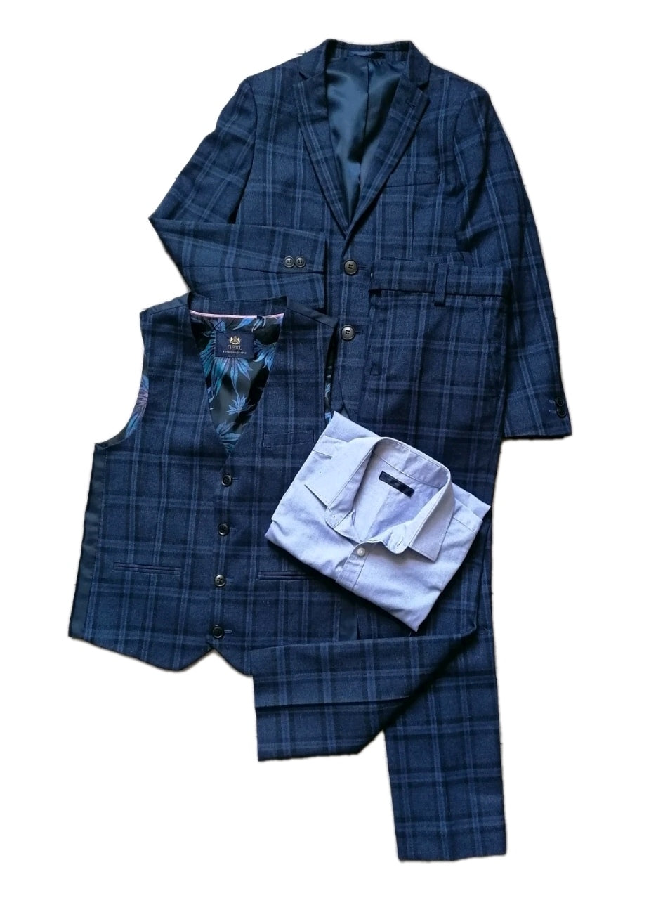Boys Next navy check 4 piece suit 8 years