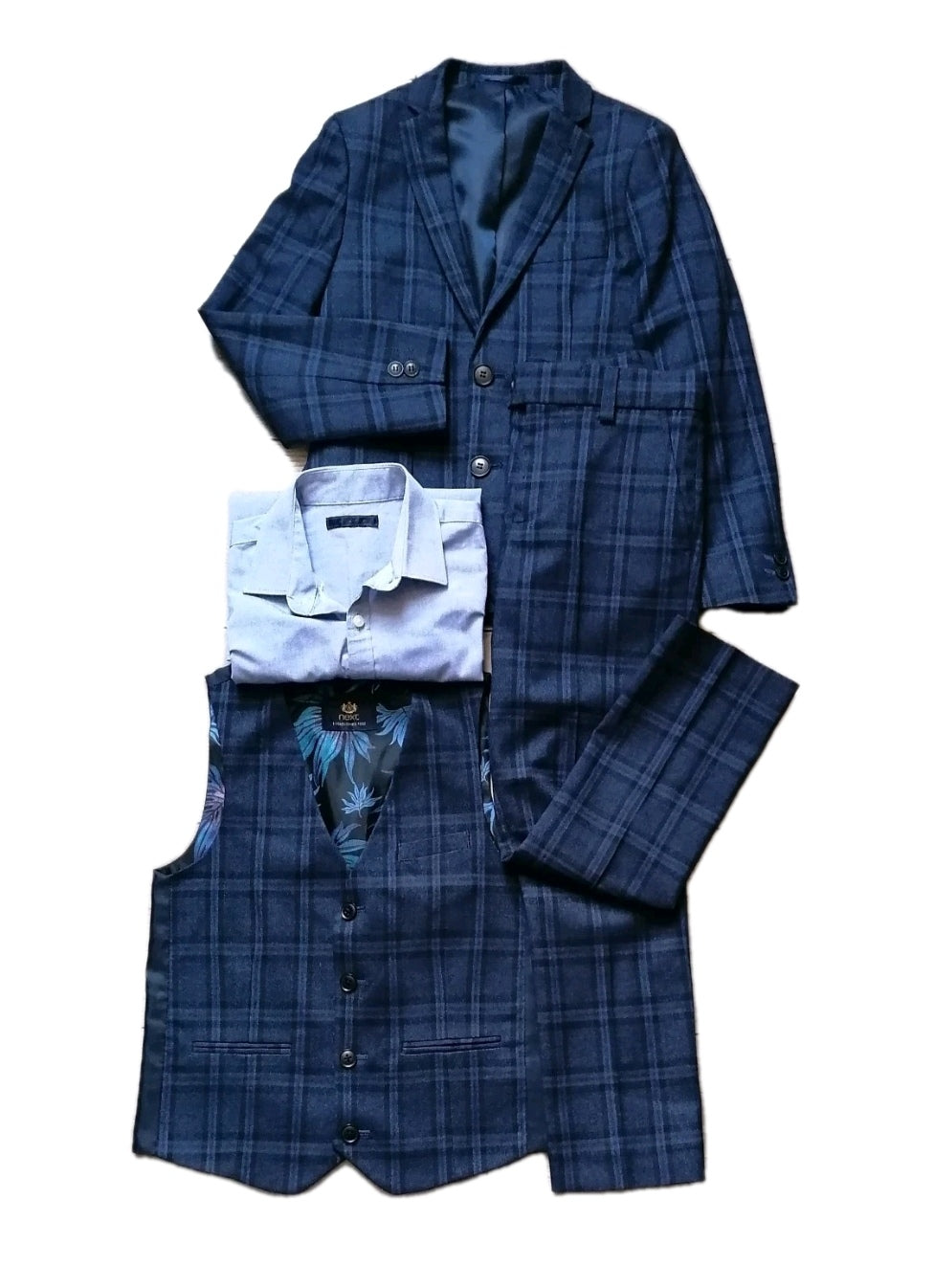 Boys Next navy check 4 piece suit 8 years