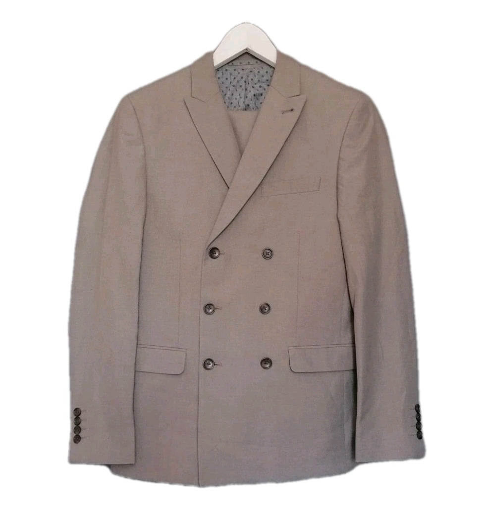 Men Next beige double breasted skinny fit 2 piece suit 36R/32R