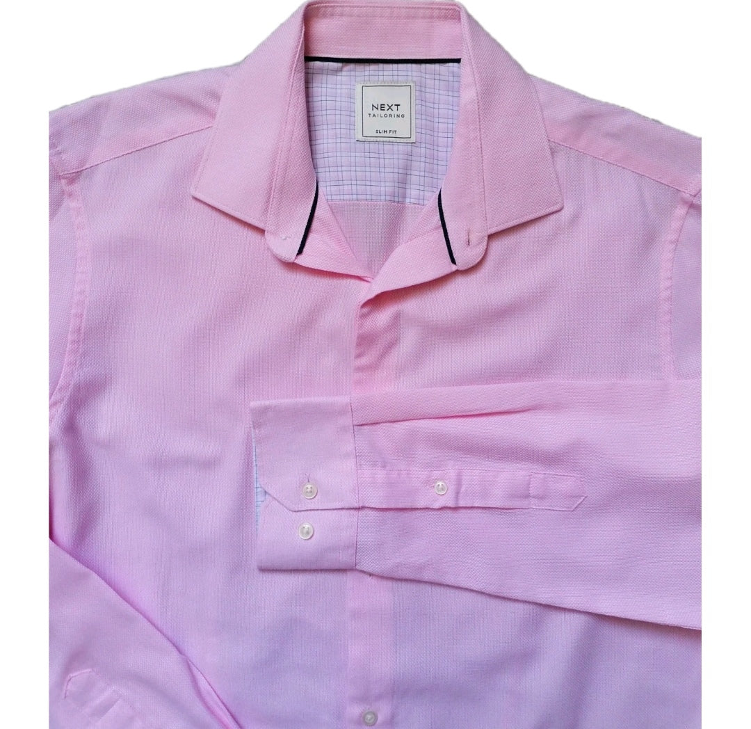 Men Next pink formal long sleeve slim fit shirt 15.5"