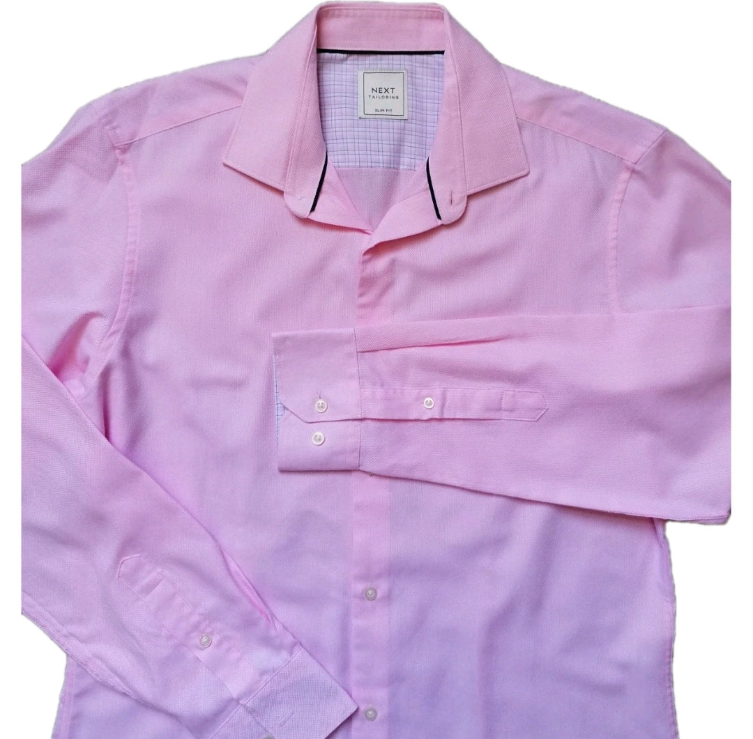Men Next pink formal long sleeve slim fit shirt 15.5"