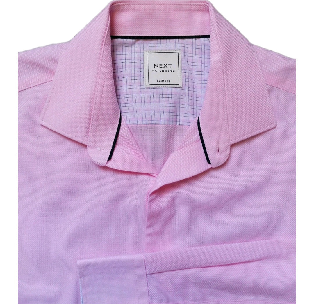 Men Next pink formal long sleeve slim fit shirt 15.5"